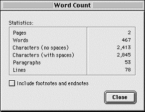 Word Count with Close button