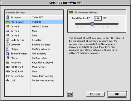 connect windows 98 for virtual pc 7 on mac